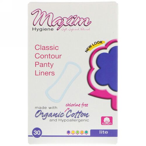 Maxim Hygiene Products, Organic Classic Contour Panty Liners, Lite, 30 Panty Liners (Discontinued Item)