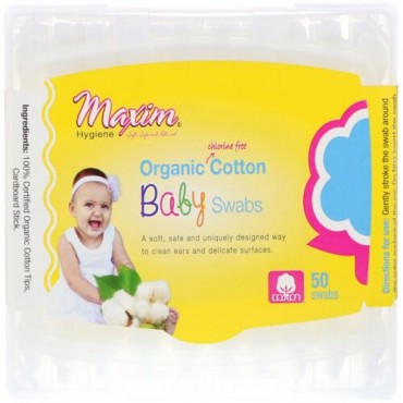 Maxim Hygiene Products, Organic Cotton Baby Swabs, 50 Swabs (Discontinued Item)