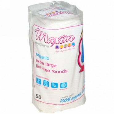 Maxim Hygiene Products, オーガニック エクストララージ・リントフリー・ラウンド, 50 カウント (Discontinued Item)