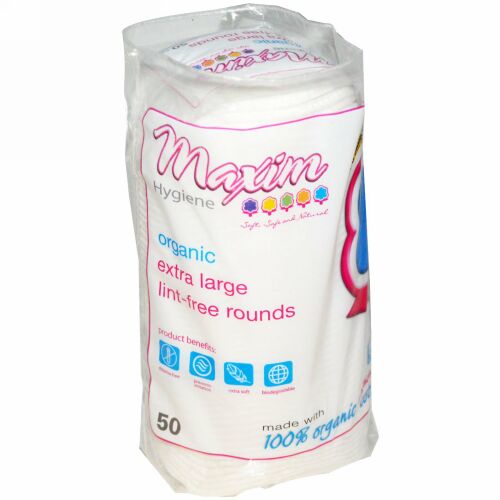 Maxim Hygiene Products, オーガニック エクストララージ・リントフリー・ラウンド, 50 カウント (Discontinued Item)