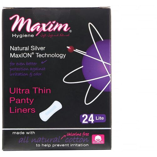 Maxim Hygiene Products, 超薄型パンティライナー, ナチュラルシルバー MaxION®テクノロジー, ライト, 24 枚