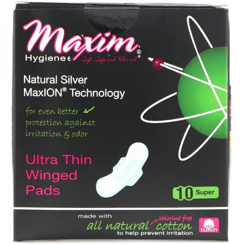 Maxim Hygiene Products, 極薄ウイングパッド、ナチュラルシルバー MaxION®テクノロジー、特上、10パッド