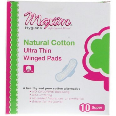 Maxim Hygiene Products, 超薄ウイング付きパッド、スーパー、10枚