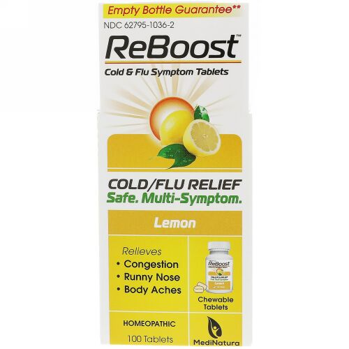 MediNatura, ReBoost, Cold & Flu Relief, Lemon, 100 Chewable Tablets (Discontinued Item)