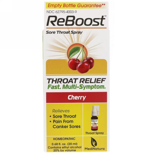 MediNatura, ReBoost、喉の痛みスプレー、チェリー、0.68液量オンス (20 ml) (Discontinued Item)