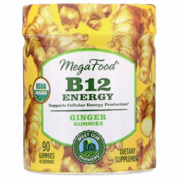 MegaFood, B12 Energy, Ginger, 90 Gummies