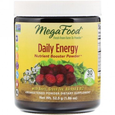 MegaFood, デイリーエネルギー栄養ブースターパウダー、甘み無し、1.86オンス (52.5 g) (Discontinued Item)