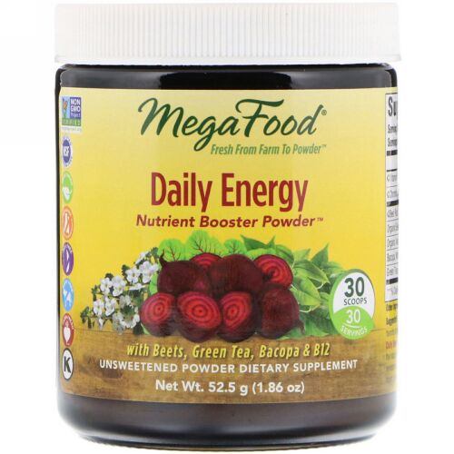 MegaFood, デイリーエネルギー栄養ブースターパウダー、甘み無し、1.86オンス (52.5 g) (Discontinued Item)