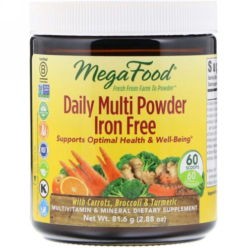 MegaFood, デイリーマルチパウダー、鉄分無し、2.88オンス (81.6 g) (Discontinued Item)