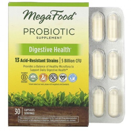 MegaFood, プロバイオティクスサプリメント、消化の健康、30カプセル