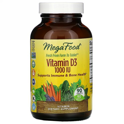 MegaFood, ビタミンD3、1,000IU、90粒