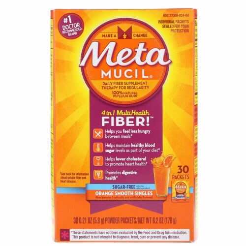 Metamucil, 4 in 1 MultiHealth, Orange Smooth Singles, 30 Packets, 0.21 oz (5.8 g) Each (Discontinued Item)