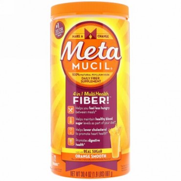 Metamucil, 4 in 1 Multihealth Fiber Powder, Orange Smooth , 30.4 oz (861 g) (Discontinued Item)
