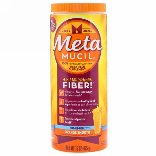 Metamucil, 4イン1マルチヘルスファイバーパウダー、無糖、オレンジスムーズ、15オンス (425 g) (Discontinued Item)