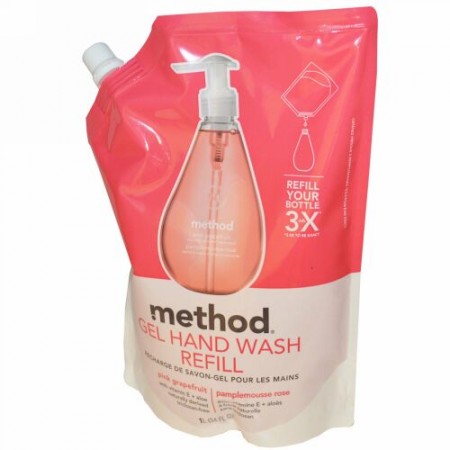 Method, ジェル･ハンドウォッシュ、詰め替え用、ピンクグレープフルーツ 34 fl oz (1 l) (Discontinued Item)