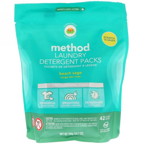 Method, 洗濯洗剤パック、ビーチセージ、42回分、24.7オンス (700 g) (Discontinued Item)