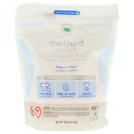 Method, 洗濯洗剤パック、フリー + クリア、42回分、24.7オンス (700 g) (Discontinued Item)