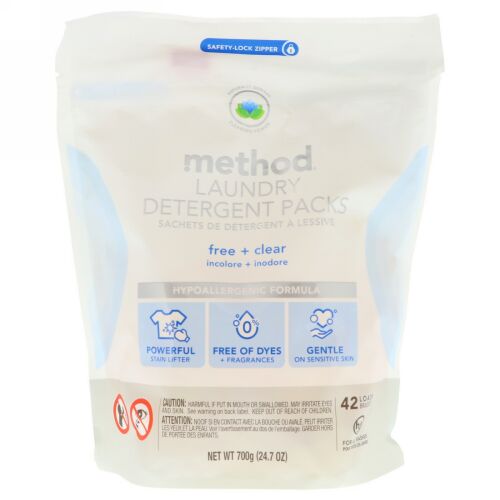 Method, 洗濯洗剤パック、フリー + クリア、42回分、24.7オンス (700 g) (Discontinued Item)