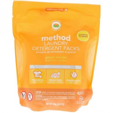 Method, 洗濯洗剤パック、ジンジャーマンゴー、42回分、24.7オンス (700 g) (Discontinued Item)