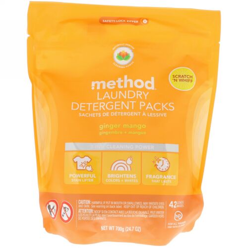 Method, 洗濯洗剤パック、ジンジャーマンゴー、42回分、24.7オンス (700 g) (Discontinued Item)