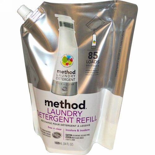 Method, 洗濯用洗剤 詰替え, 85 回分, フリー + クリア, 34 オンス (1020 ml) (Discontinued Item)