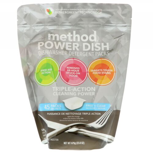 Method, パワーディッシュ、食器洗い機用洗剤パック、フリー＆クリアー、45パック、23.8 oz (675 g) (Discontinued Item)
