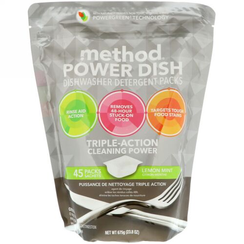 Method, パワーディッシュ、食器洗い機用洗剤パック、レモンミント、45パック、23.8 oz (675 g) (Discontinued Item)