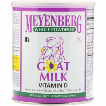 Meyenberg Goat Milk, メインバーグゴートミルク, ヤギの全脂粉乳、ビタミンD、12オンス(340 g)