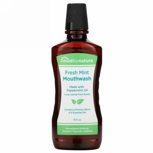 Mild By Nature, マウスウォッシュ、ペパーミントオイル使用、ロングラスティングフレッシュブレス、フレッシュミント、16fl oz