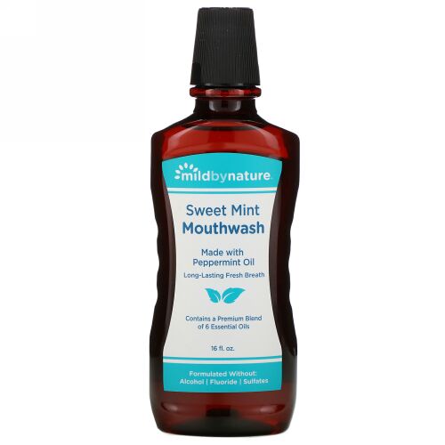 Mild By Nature, マウスウォッシュ、ペパーミントオイル使用、ロングラスティングフレッシュブレス、スイートミント、16fl oz