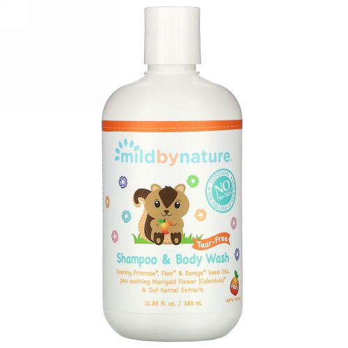 Mild By Nature, 目にしみないベビーシャンプー＆ボディウォッシュ、ピーチ、380ml（12.85液量オンス）