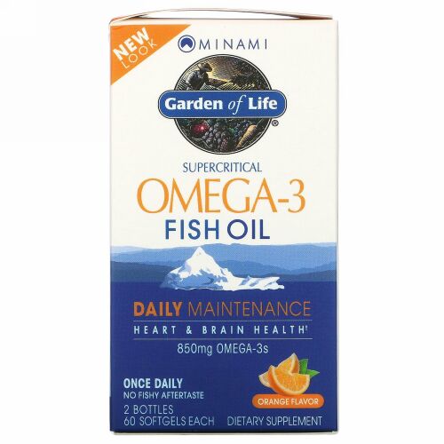 Minami Nutrition, ミナミ、スーパークリティカル オメガ-3 フィッシュオイル、オレンジ味、850 mg、2 本、各 ソフトジェル 60 錠入り
