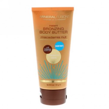 Mineral Fusion, インスタント ブロンジング ボディー バター、ミディアム/ダーク、マカダミアナッツ、5 oz (141 g)