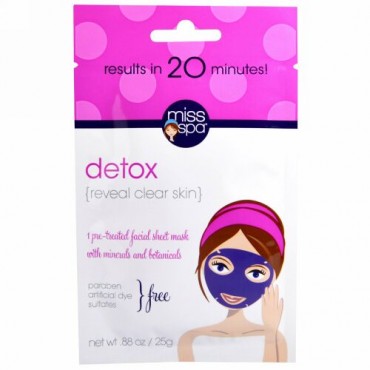 Miss Spa, デトックス、 プレトリートメント フェイシャルシートマスク、 1 マスク (Discontinued Item)
