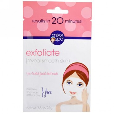 Miss Spa, エクスフォリエ－ト、 プレトリートメント フェイシャルシートマスク、 1 マスク (Discontinued Item)