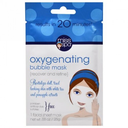 Miss Spa, バブル酸素マスク、フェイシャルパック1枚 (Discontinued Item)