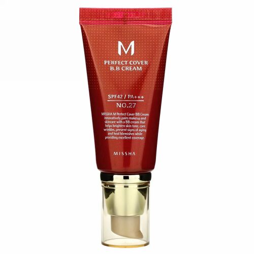 Missha, パーフェクトカバーB.B.クリーム、SPF42 PA+++、No.27ハニーベージュ、50ml