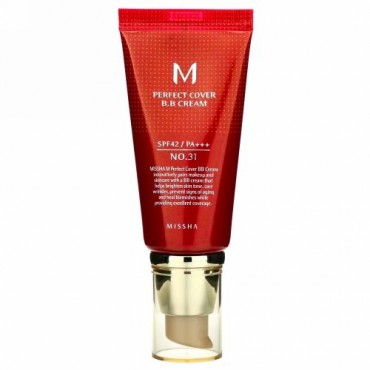 Missha, パーフェクトカバーBBクリーム、SPF42PA+++、No.31ゴールデンベージュ、50ml