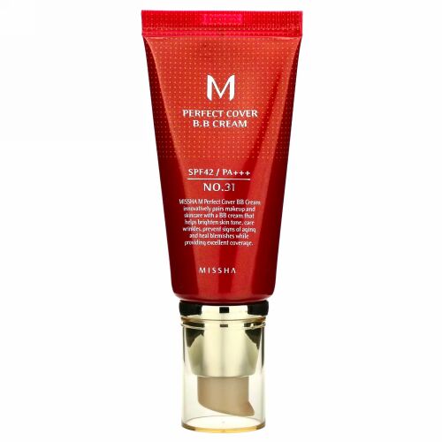 Missha, パーフェクトカバーBBクリーム、SPF42PA+++、No.31ゴールデンベージュ、50ml