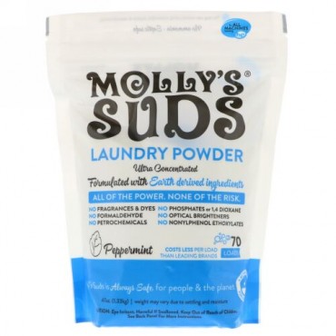Molly's Suds, 洗濯用粉末洗剤、超濃縮、ペパーミント、47オンス (1.33 kg)