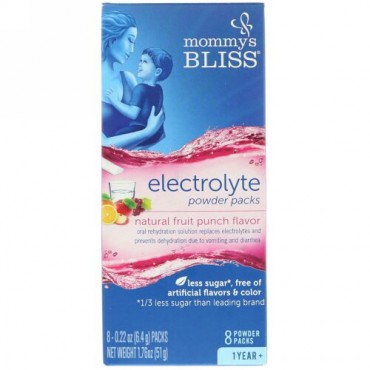 Mommy's Bliss, Electrolyte Powder Packs, 1 Year+, Natural Fruit Punch Flavor, 8 Powder Packs, 0.22 oz (6.4 g) Each (Discontinued Item)