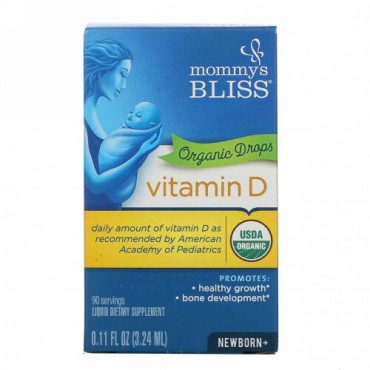 Mommy's Bliss, ビタミンD、オーガニック滴剤、新生児以上、0.11液量オンス (3.24 ml)