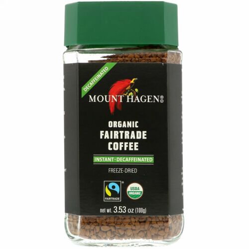 Mount Hagen, オーガニックフェアトレードコーヒー、インスタント、カフェイン抜き、3.53オンス (100 g)