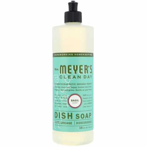 Mrs. Meyers Clean Day, 液体ディッシュソープ、 バジルの香り、 16液量オンス (473 ml)