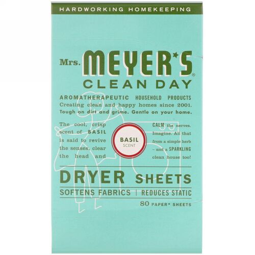 Mrs. Meyers Clean Day, ドライヤーシート、バジルの香り、80 枚 (Discontinued Item)