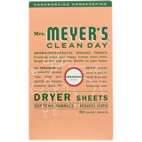 Mrs. Meyers Clean Day, 乾燥機シート（Dryer sheet）, ゼラニウムの香り,  80シート