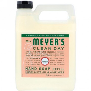 Mrs. Meyers Clean Day, 詰め替え用ハンドソープ、 ゼラニウムの香り、33 液量オンス (975 ml)