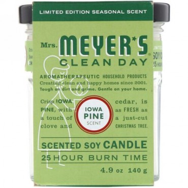 Mrs. Meyers Clean Day, 香り大豆ろうそく、アイオワ州パインの香り、4.9 oz (140 g) (Discontinued Item)