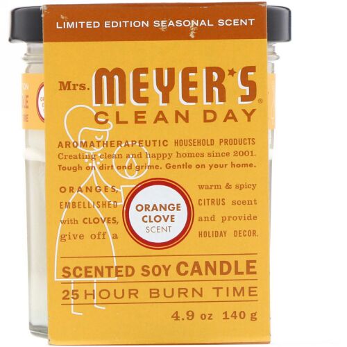 Mrs. Meyers Clean Day, リミテッドエディション、香りつきソイキャンドル、オレンジクローブの香り、 4.9 oz (140 g) (Discontinued Item)