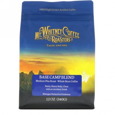 Mt. Whitney Coffee Roasters, ベースキャンプブレンド、ミディアムプラスロースト、コーヒー豆、12 oz (340 g) (Discontinued Item)